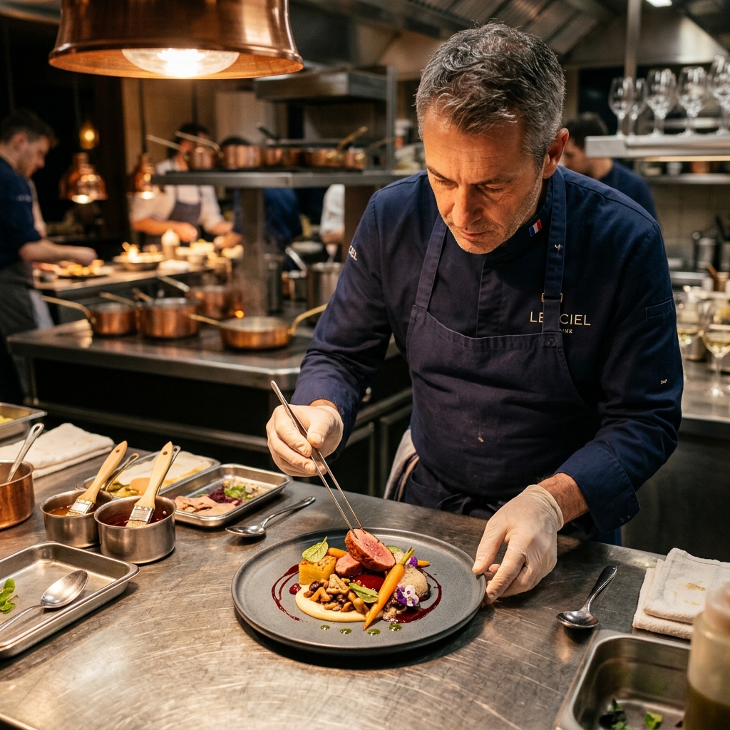 Chef Jean-Luc Morand préparant un plat signature